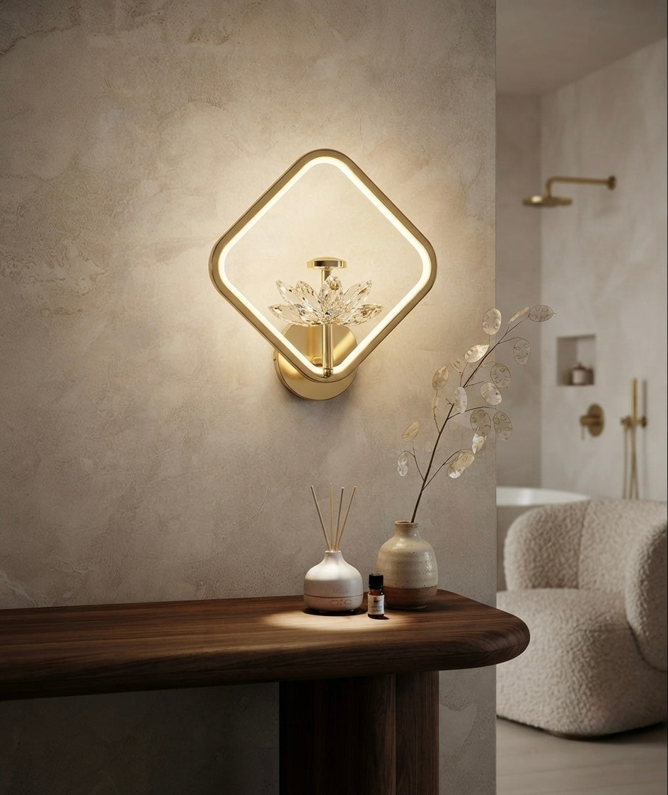 Prestigeillustration | Premium Collection
The Diamond Lotus Sconce
A Radiant Intersection of Geometric Form and Botanical Luxury