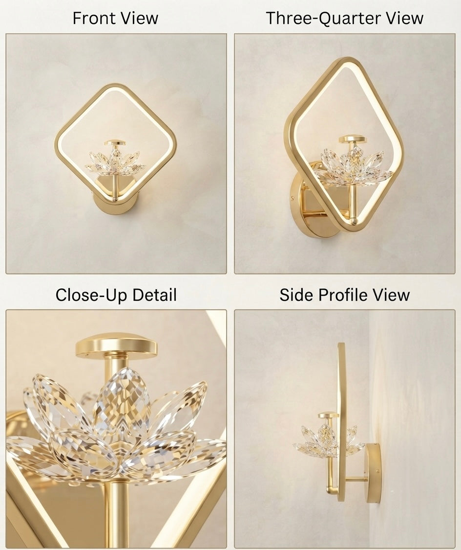 Prestigeillustration | Premium Collection
The Diamond Lotus Sconce
A Radiant Intersection of Geometric Form and Botanical Luxury