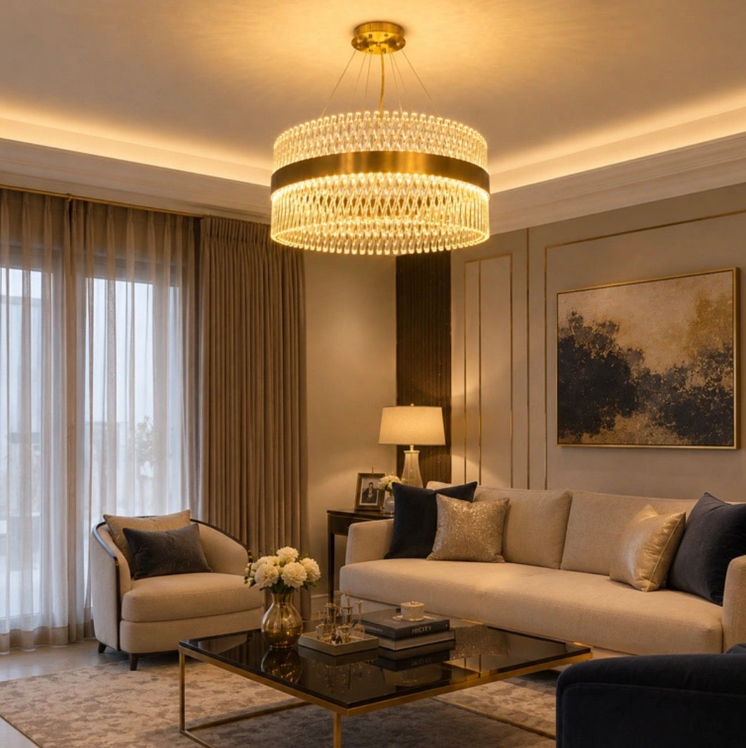 Luxury Gold Crystal Weave Ring Chandelier | Modern LED Pendant Light