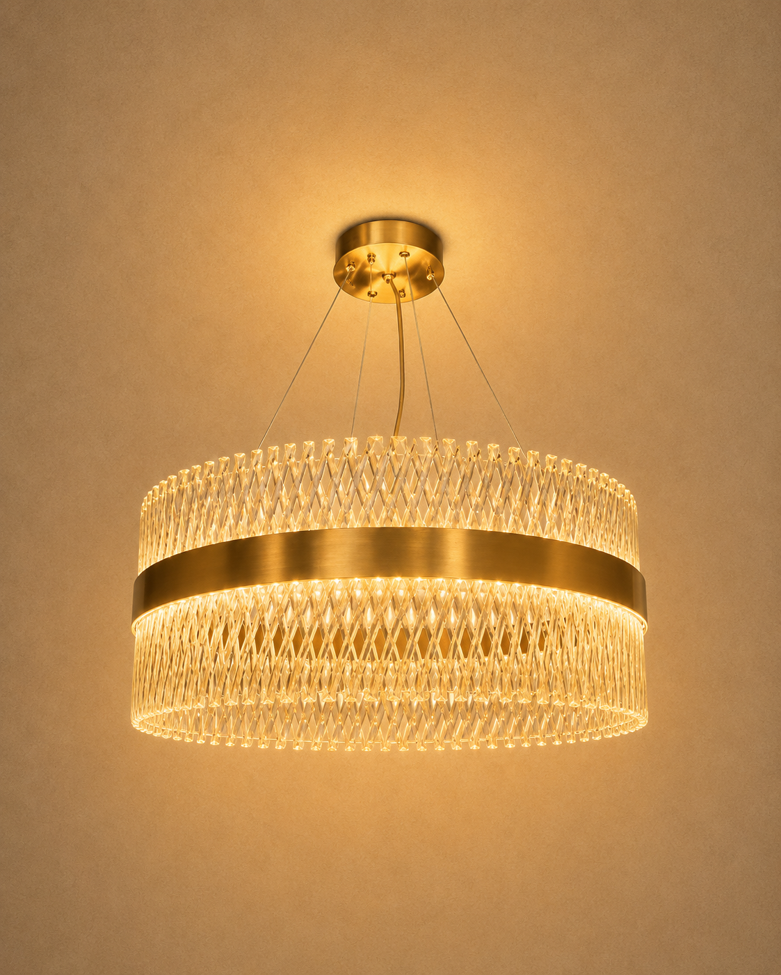 Luxury Gold Crystal Weave Ring Chandelier | Modern LED Pendant Light