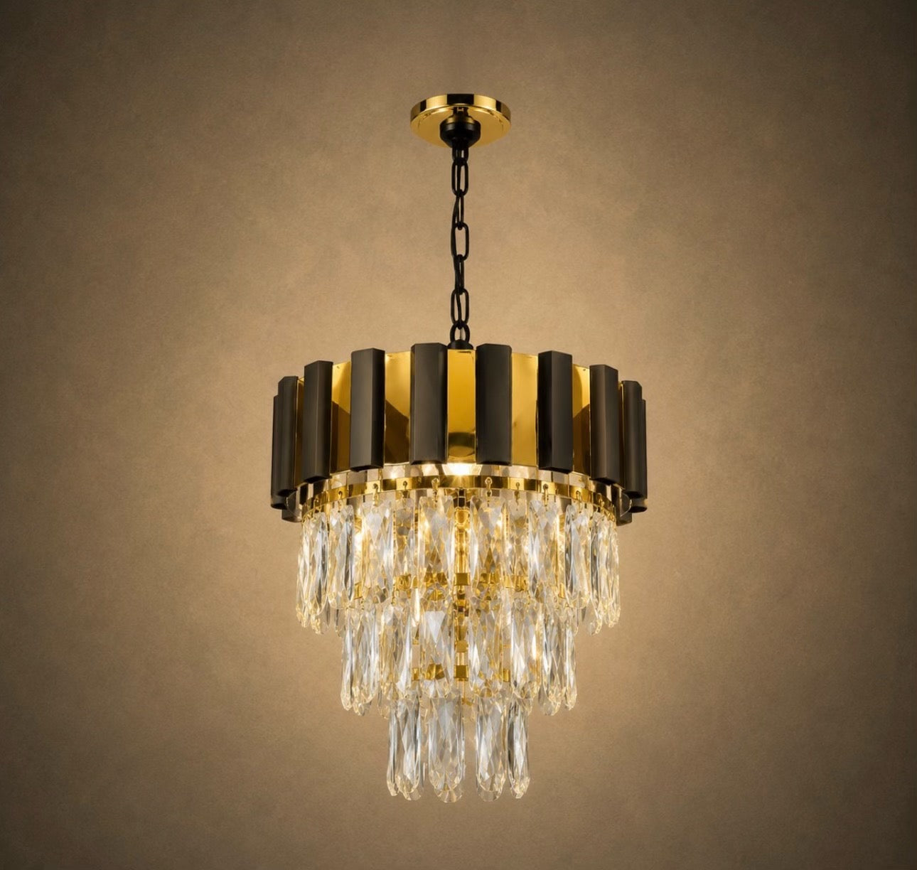 Modern Black Crystal Chandelier with Gold Finish for Living Room