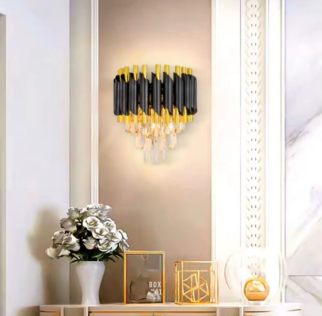 Prestige Modern Crystal Wall Lamp – Black, White & Gold Variations