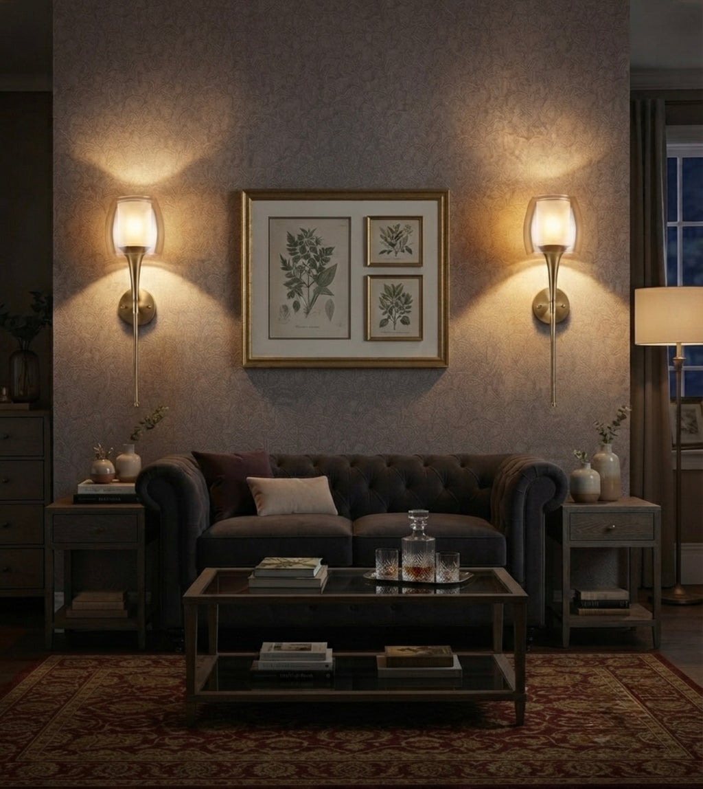 Luxury Modern Glass Wall Sconce | Gold LED Wall Light