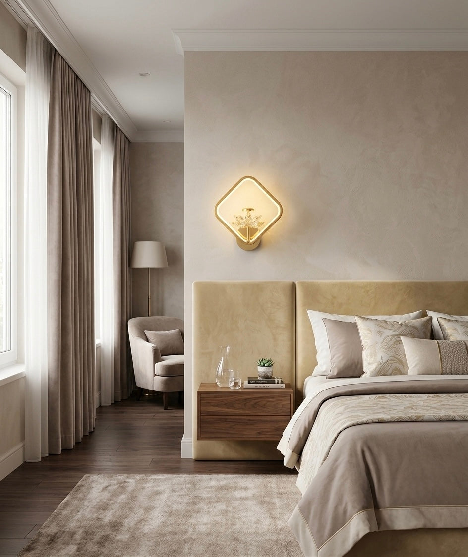 Prestigeillustration | Premium Collection
The Diamond Lotus Sconce
A Radiant Intersection of Geometric Form and Botanical Luxury
