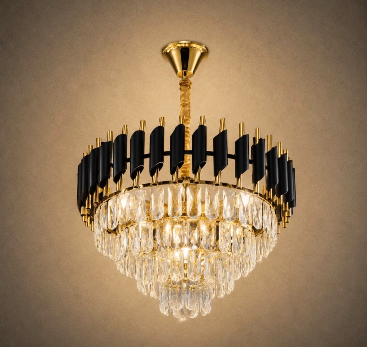 Modern Black Crystal Chandelier with Gold Finish for Living Room