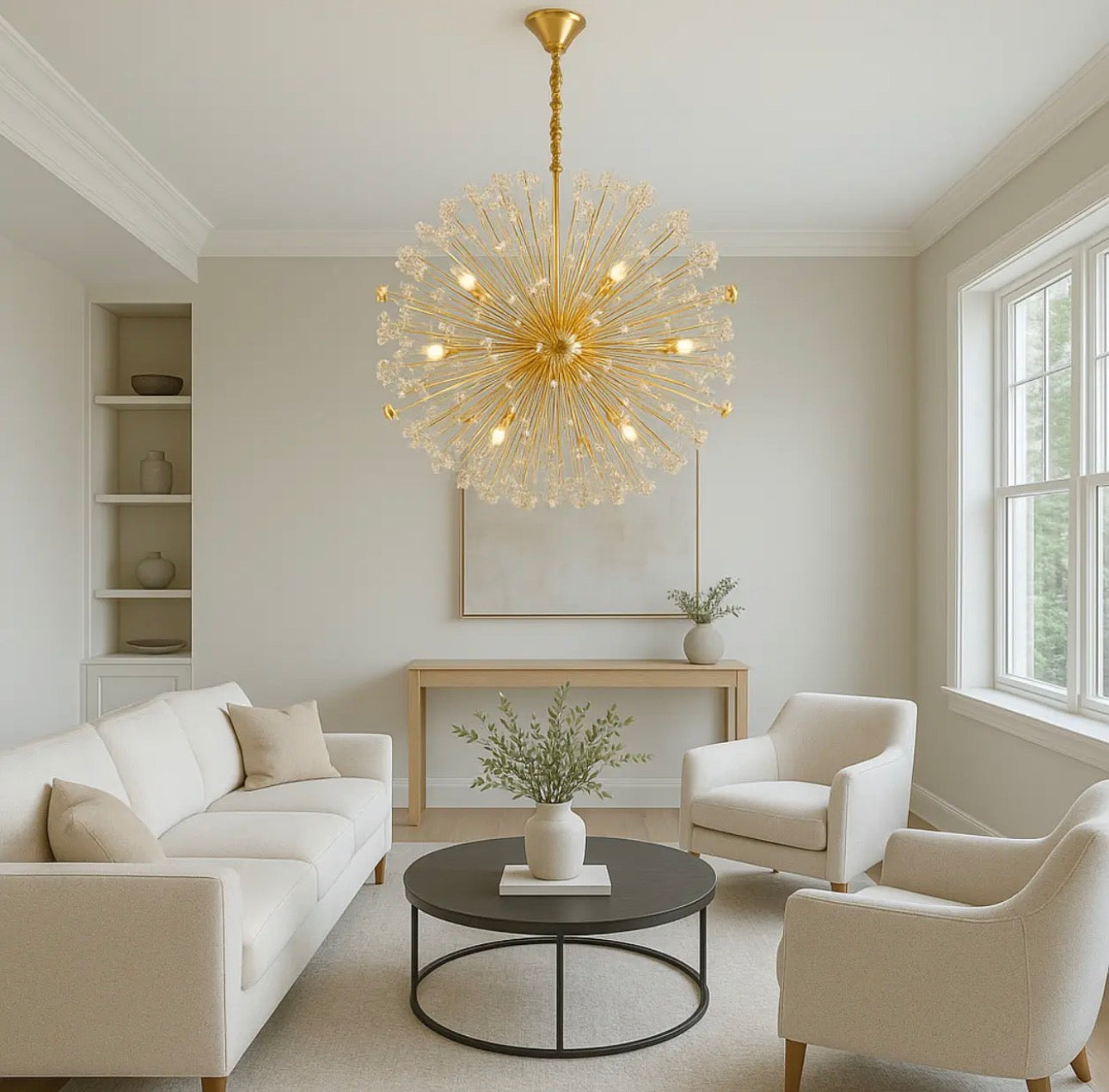 Luxury Crystal Dandelion Chandelier – Modern Gold LED Hanging Light