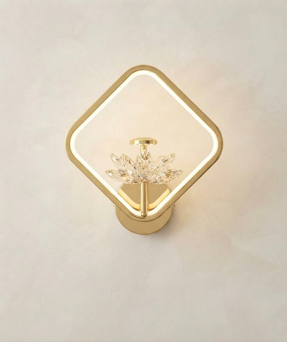 Prestigeillustration | Premium Collection
The Diamond Lotus Sconce
A Radiant Intersection of Geometric Form and Botanical Luxury