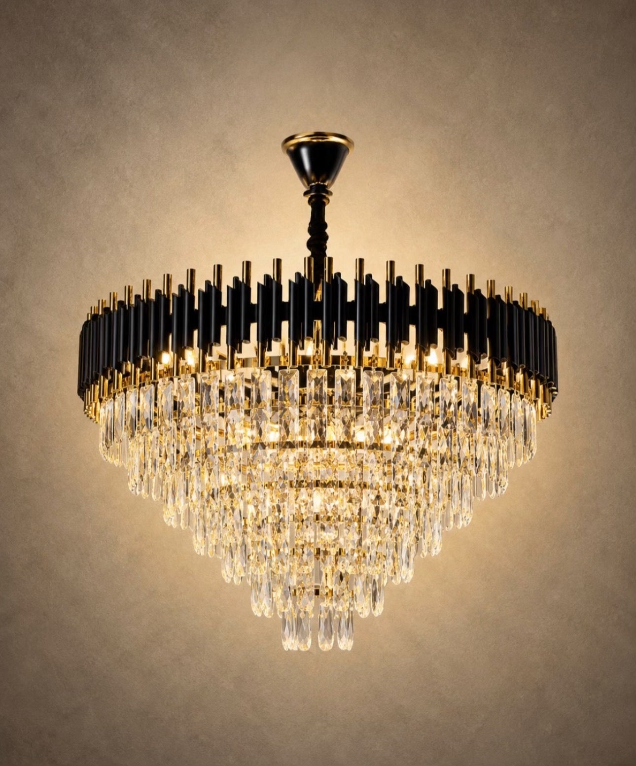 Modern Black Crystal Chandelier with Gold Finish for Living Room