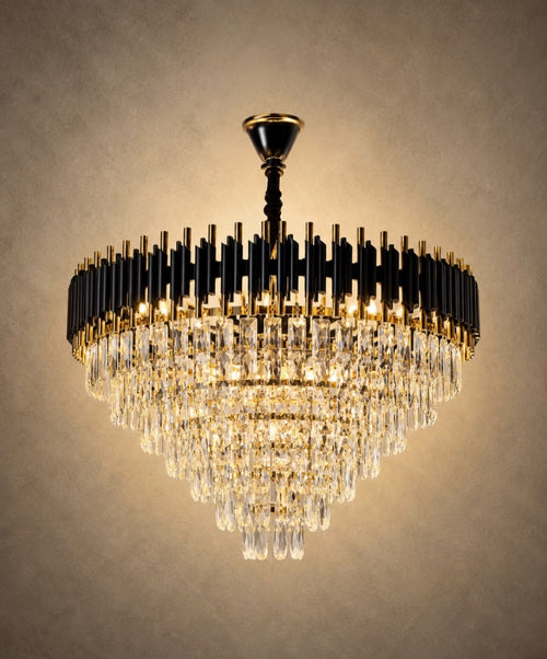 Modern Black Crystal Chandelier with Gold Finish for Living Room