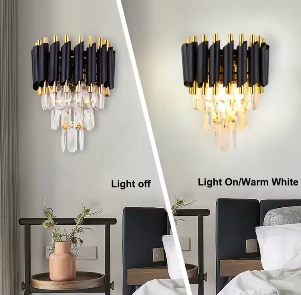 Prestige Modern Crystal Wall Lamp – Black, White & Gold Variations