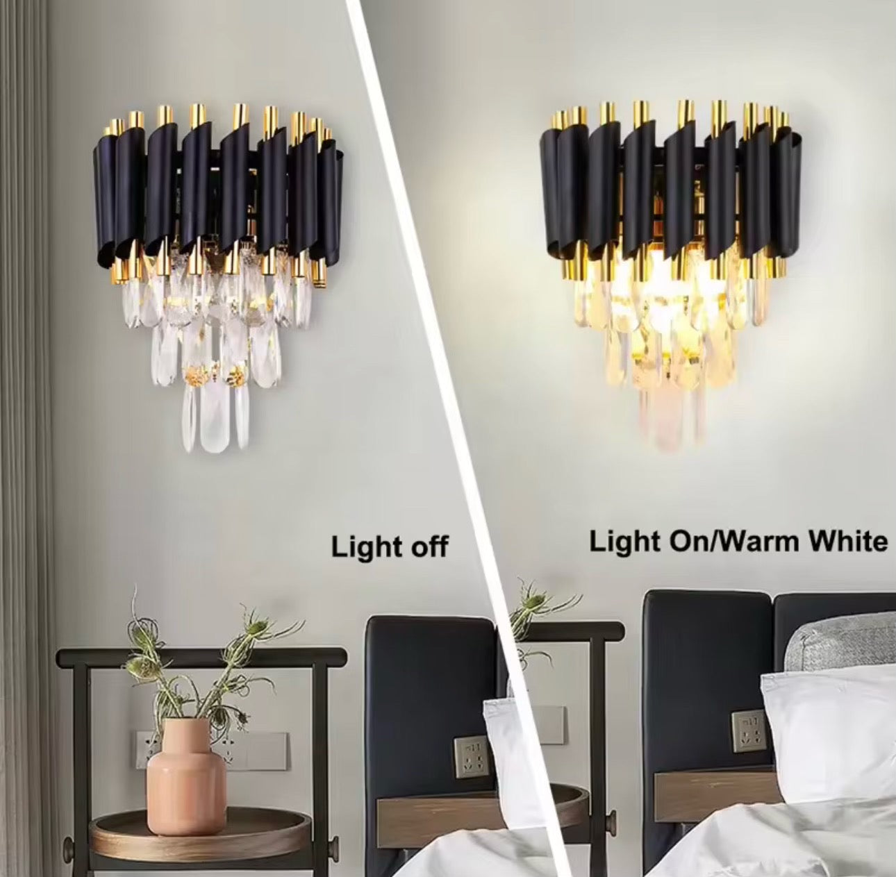 Prestige Modern Crystal Wall Lamp – Black, White & Gold Variations