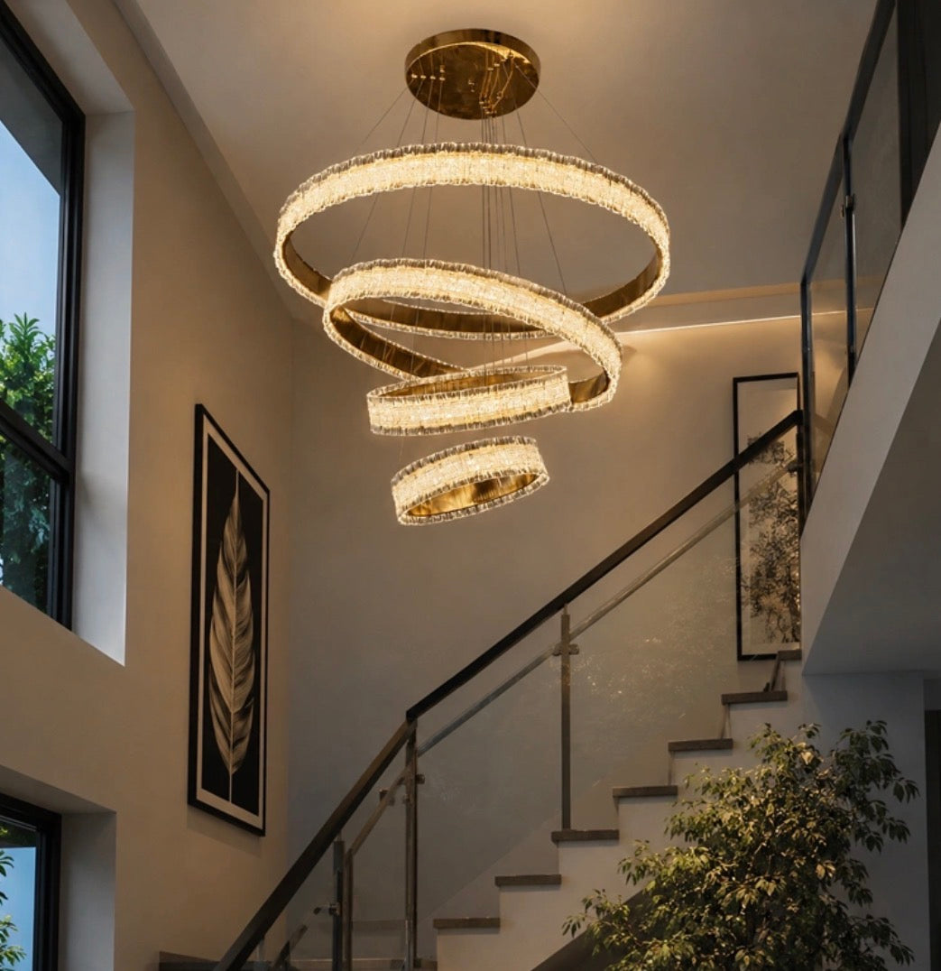 Luxury Spiral Crystal Ring Chandelier | Modern Gold LED Pendant Light