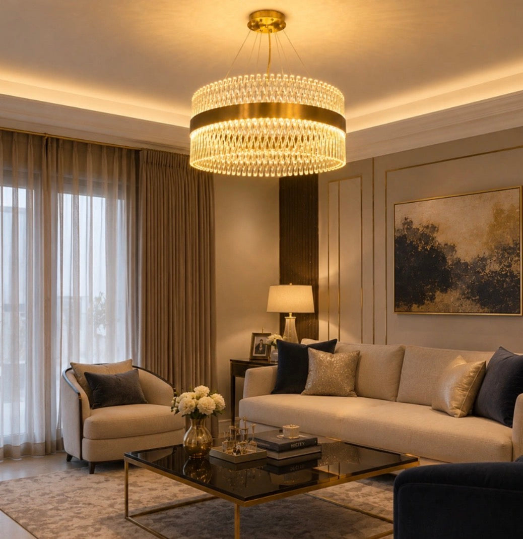 Luxury Gold Crystal Weave Ring Chandelier | Modern LED Pendant Light