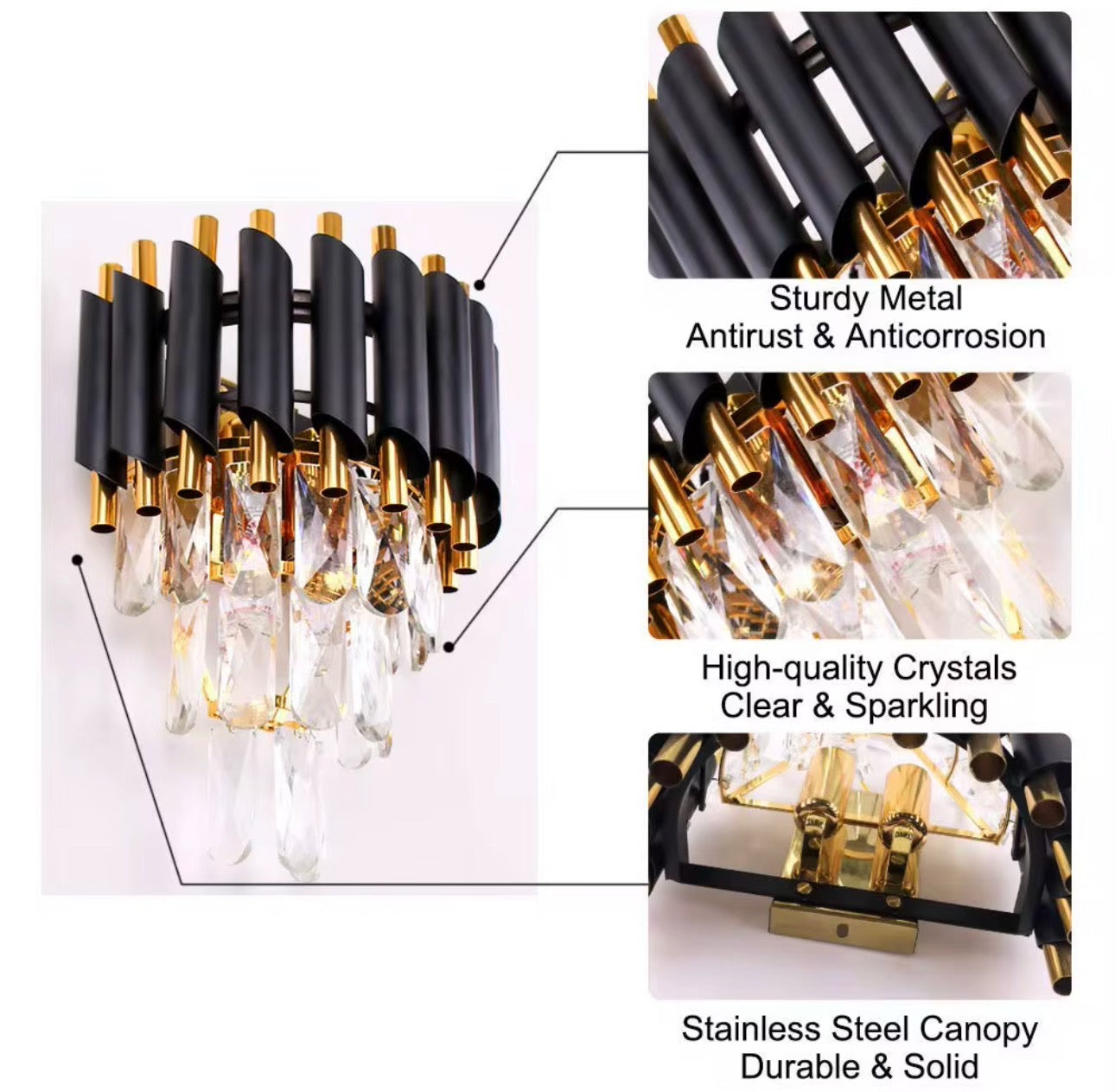 Prestige Modern Crystal Wall Lamp – Black, White & Gold Variations