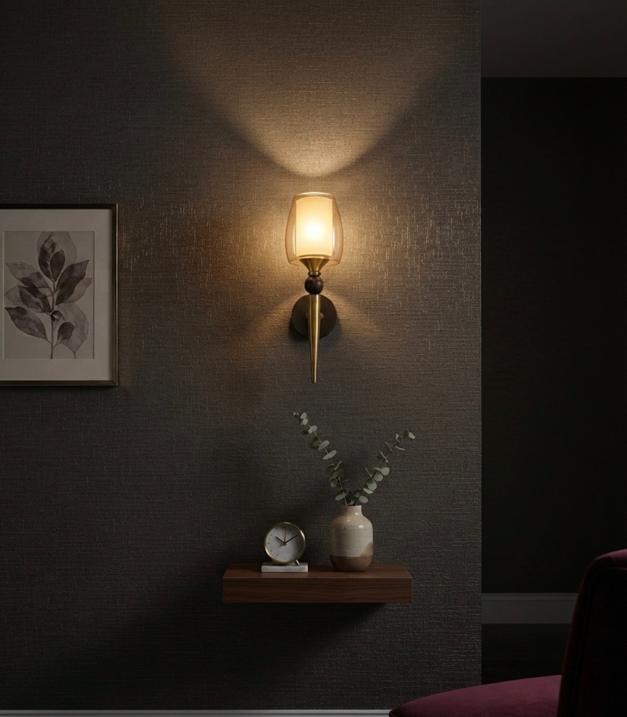 Luxury Gold & Black Glass Wall Sconce | Modern LED Wall Light