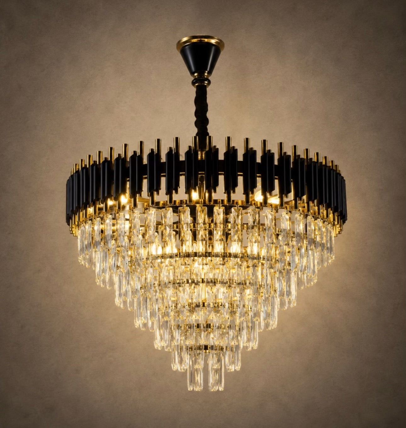 Modern Black Crystal Chandelier with Gold Finish for Living Room