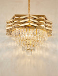 Modern Geometric Gold Crystal Chandelier (Luxury Tiered Drop Pendant Light)