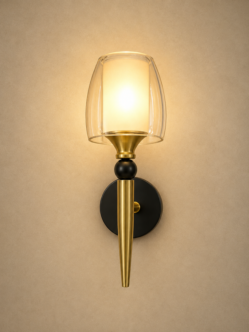 Luxury Gold & Black Glass Wall Sconce | Modern LED Wall Light