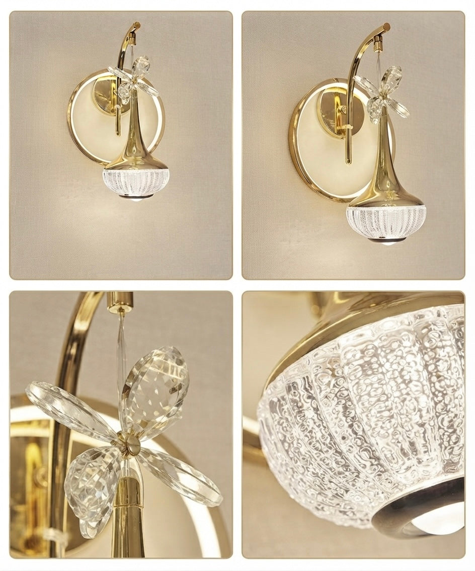 Prestigeillustration | Premium Collection
The Crystal Petal Drop LED Wall Sconce
An Elegant Synthesis of Soft Halos and Brilliant Crystal Artistry